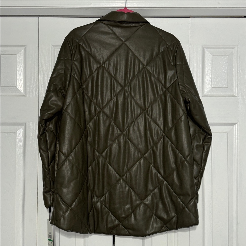 NWT Calvin Klein, olive green, faux, leather quilted jacket - Picture 4 of 5